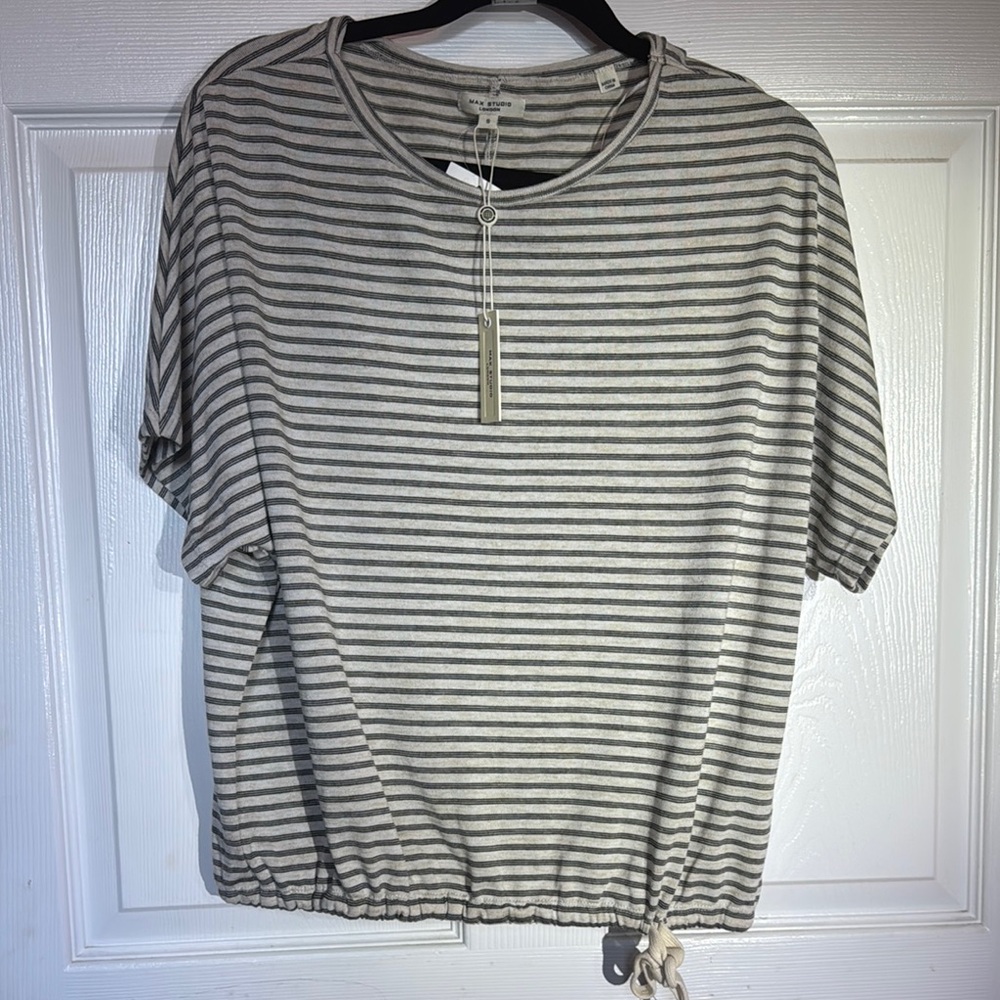 Max Studio Black and cream Striped Dolman Sleeve Top NWT